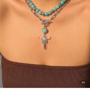 NWT Turquoise and Silver Bull Pendant Necklace, 3 pieces